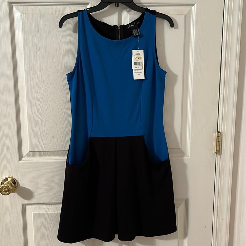 Designer365 blue black dress. Size large. New with tags.